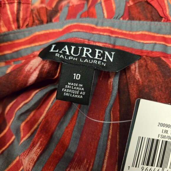 Lauren Ralph Lauren Geo Stripe Belted Cotton Voile Dress Boho Southwestern - Picture 9 of 12